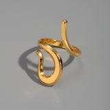 18K Gold-Plated Stainless Steel Womens Polished Shiny Curved Adjustable Cuff Ring R282 product image 1