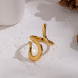 18K Gold-Plated Stainless Steel Womens Polished Shiny Curved Adjustable Cuff Ring R282 product image 2