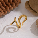 18K Gold-Plated Stainless Steel Womens Polished Shiny Curved Adjustable Cuff Ring R282 product image 3