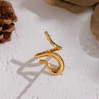 18K Gold-Plated Stainless Steel Womens Polished Shiny Curved Adjustable Cuff Ring R282 product image 4