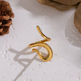 18K Gold-Plated Stainless Steel Womens Polished Shiny Curved Adjustable Cuff Ring R282 product image 4