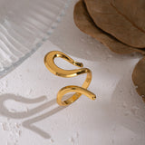 18K Gold-Plated Stainless Steel Womens Polished Shiny Curved Adjustable Cuff Ring R282 product image 5