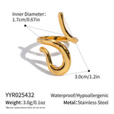 18K Gold-Plated Stainless Steel Womens Polished Shiny Curved Adjustable Cuff Ring R282 product image 7