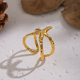 18K Gold-Plated Stainless Steel Starfish Ocean Womens Hammered Textured Star Adjustable Open Ring R283 product image 2
