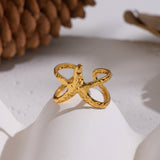 18K Gold-Plated Stainless Steel Starfish Ocean Womens Hammered Textured Star Adjustable Open Ring R283 product image 3