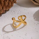 18K Gold-Plated Stainless Steel Starfish Ocean Womens Hammered Textured Star Adjustable Open Ring R283 product image 4
