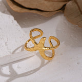 18K Gold-Plated Stainless Steel Starfish Ocean Womens Hammered Textured Star Adjustable Open Ring R283 product image 5