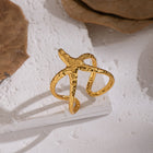 18K Gold-Plated Stainless Steel Starfish Ocean Womens Hammered Textured Star Adjustable Open Ring R283 product image 6