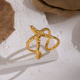 18K Gold-Plated Stainless Steel Starfish Ocean Womens Hammered Textured Star Adjustable Open Ring R283 product image 6