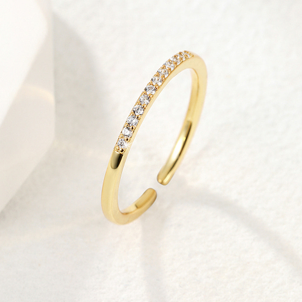 Cubic Zirconia Womens Polished Shiny Curved Band Intersecting Design Adjustable Open Cuff Ring Clear Gold R285 product image