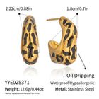 18K Gold-Plated Stainless Steel Enamel Nuggets Oval Stud Earrings Black 0.87 in E177 product image 1