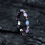 Silver Rose Gold Black Promise Engagement Wedding Opal CZ Zirconia Band Ring R70