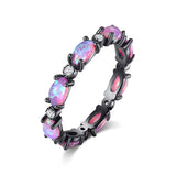 Silver Rose Gold Black Promise Engagement Wedding Opal CZ Zirconia Band Ring R70