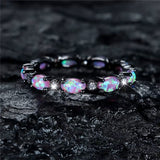 Silver Rose Gold Black Promise Engagement Wedding Opal CZ Zirconia Band Ring R70