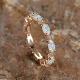 Silver Rose Gold Black Promise Engagement Wedding Opal CZ Zirconia Band Ring R70