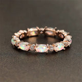 Silver Rose Gold Black Promise Engagement Wedding Opal CZ Zirconia Band Ring R70