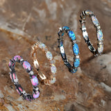 Silver Rose Gold Black Promise Engagement Wedding Opal CZ Zirconia Band Ring R70