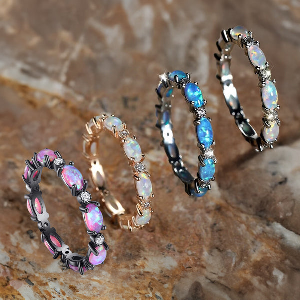 Silver Rose Gold Black Promise Engagement Wedding Opal CZ Zirconia Band Ring R70