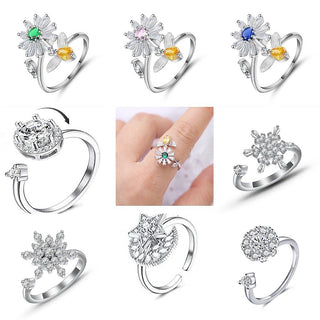Spinner Fidget Anxiety Open Women Band Adjustable Size Flower Bee Heart Ring R71