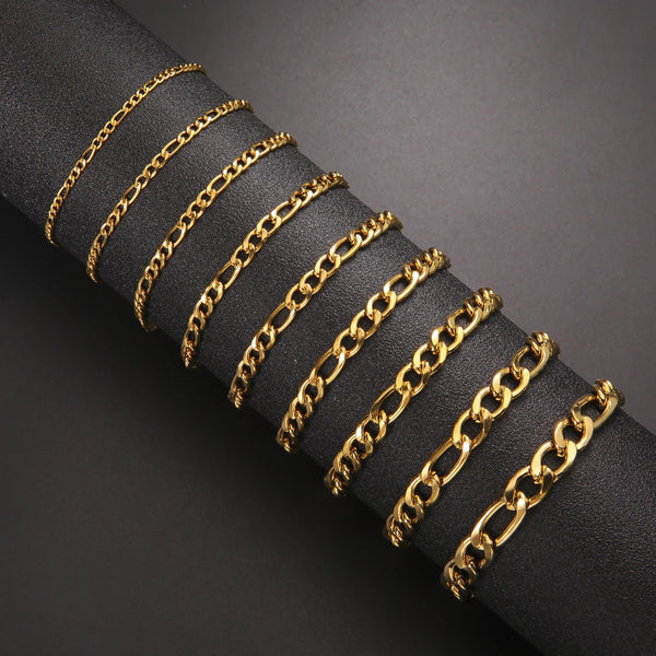 Stainless Steel Figaro Chain Lobster Bracelet 7"-10" Men Women 3-12mm N71
