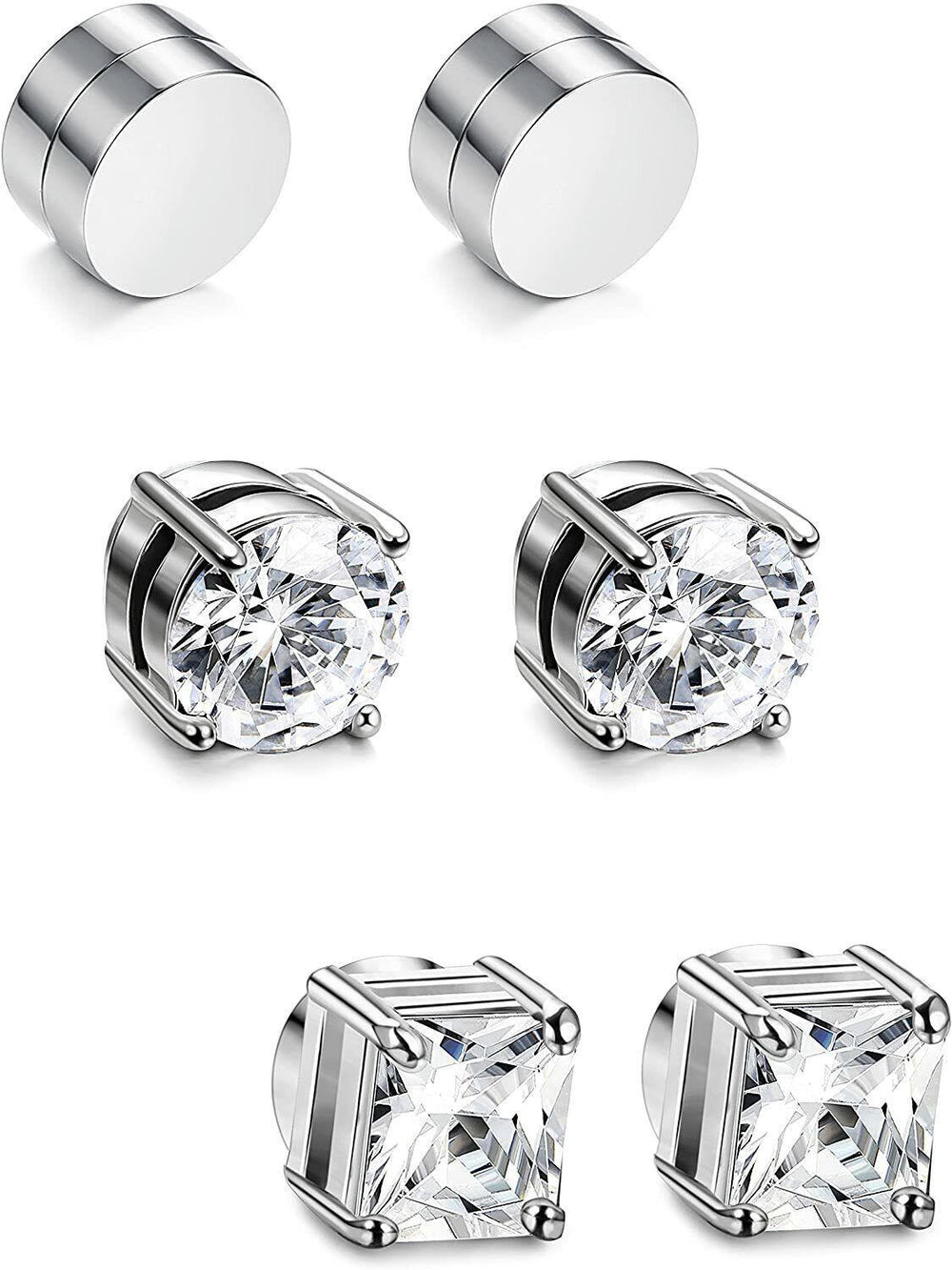 3 Pair Men Women Stainless Steel Magnetic Stud Earrings Non-Piercing Clip on E41