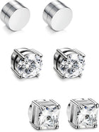 3 Pair Men Women Stainless Steel Magnetic Stud Earrings Non-Piercing Clip on E41