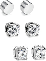 3 Pair Men Women Stainless Steel Magnetic Stud Earrings Non-Piercing Clip on E41