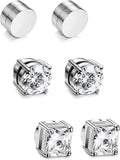 3 Pair Men Women Stainless Steel Magnetic Stud Earrings Non-Piercing Clip on E41