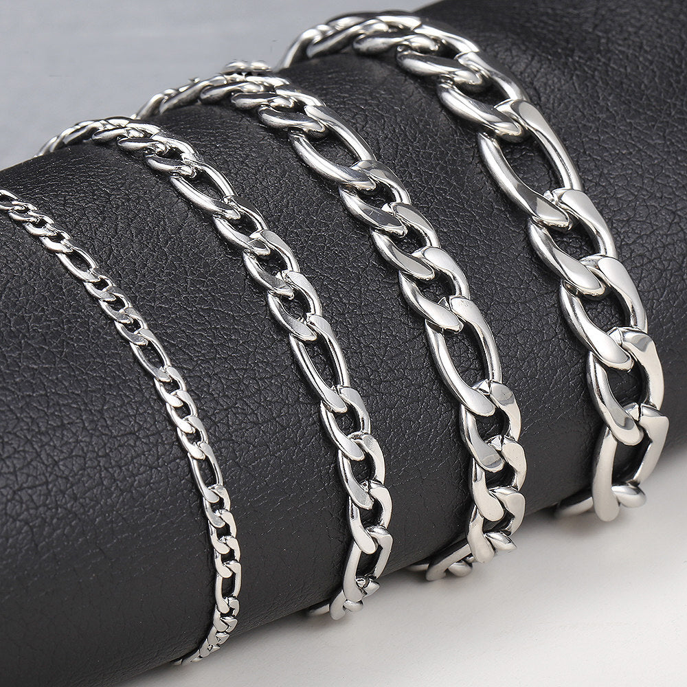 Stainless Steel Figaro Chain Lobster Bracelet 7"-10" Men Women 3-12mm N70