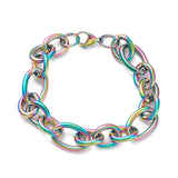 tainless Steel Figaro Bracelet Lobster Rainbow Purple Black Gold Silver 8.2 Z43