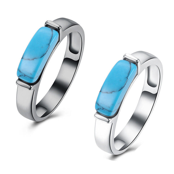 Platinum Plated Black Gunmetal Band Plain Ring Womens Kallaite Stone Blue B500