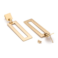 Stainless Steel Dangle Stud Earrings Laser Cut Rectangle Gold 64mm 0.8mm Z339