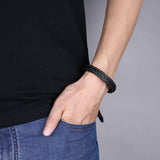 Stainless Steel Leather Bracelet 8 Inches 11.5MM Magnetic L354