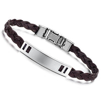 Mens Unisex Stainless Steel Brown PU Leather Bracelet 8" G4