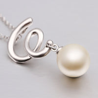 White Gold Plated Necklace Pendant White Glass Pearl 18.5 Inches 1MM Lobster B81