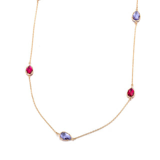 Yellow Gold Plated Necklace Chain AAA Zirconia Purple Red Lobster Clasp B383