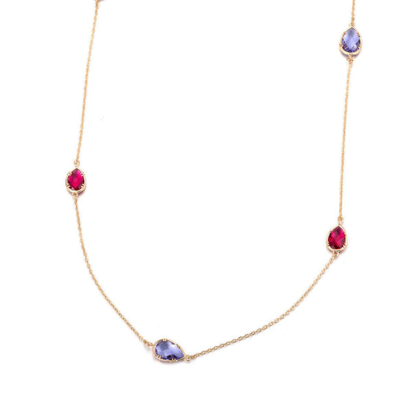 Yellow Gold Plated Necklace Chain AAA Zirconia Purple Red Lobster Clasp B383