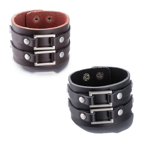 Leather Bracelet  9 Inches 49MM Push button L444