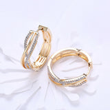 Brass Cubic Zirconia Hoop Earrings Clear Champagne Gold 6x23mm  P552