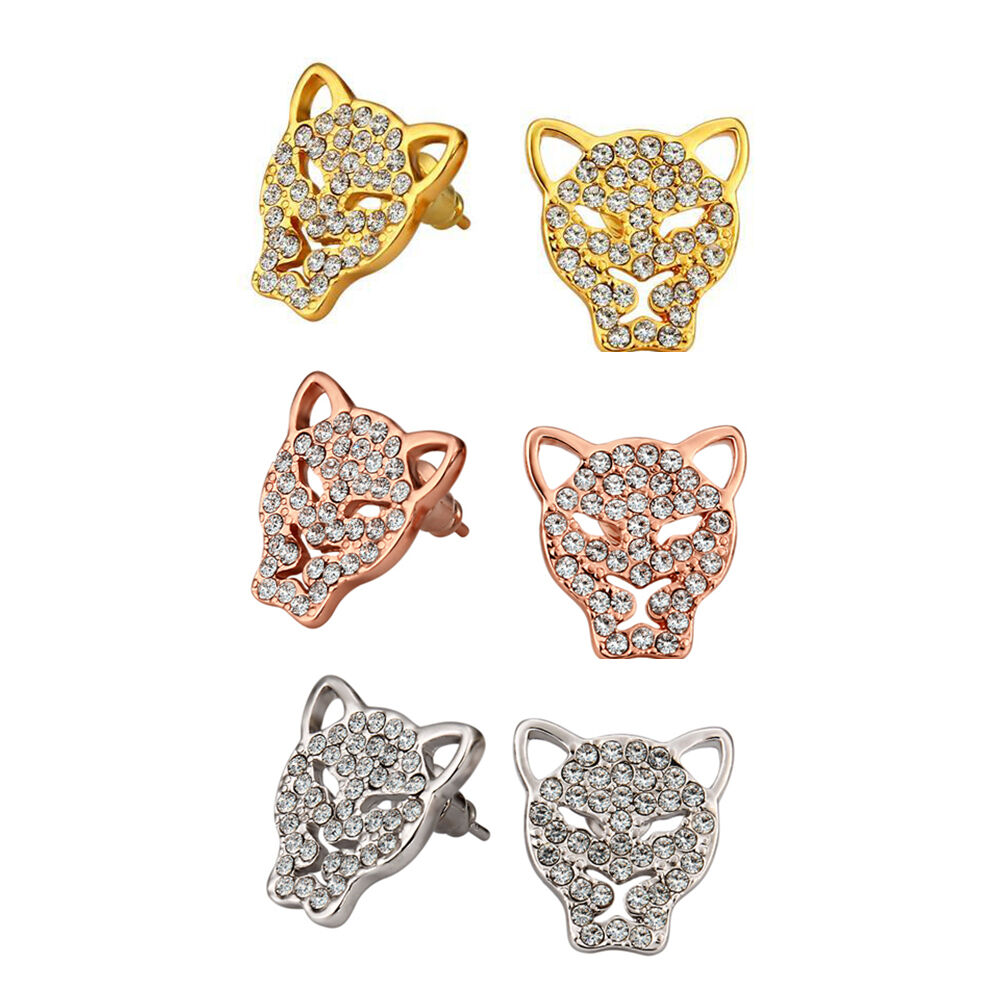 Rose Gold Platinum Plated  Earrings Stud AAA Zirconia Push Back  Puma .52" L314