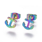 Stainless Steel Set Pendant Necklace Stud Earrings Back Anchor 16.6" P706