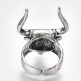 Alloy Cuff Ring Wide B Ring Bull Antique Silver Size 9 Adjustable 19.5mm P449