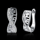 Platinum Plated Earrings Hoop Huggies AAA Zirconia Latch Back Clasp L546