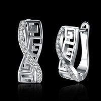 Platinum Plated Earrings Hoop Huggies AAA Zirconia Latch Back Clasp L546