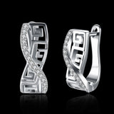 Platinum Plated Earrings Hoop Huggies AAA Zirconia Latch Back Clasp L546