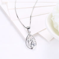 Sterling Silver Necklace Pendant Drop AAA Zirconia 18" 1MM Lobster Clasp B425