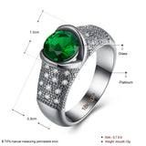 Platinum Plated Fashion Ring Green AAA Zirconia Women B346