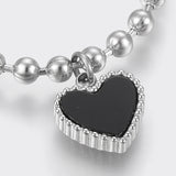 Stainless Steel Charms Bracelet Black Shell Lobster Heart Silver 6.3" 3mm Z108