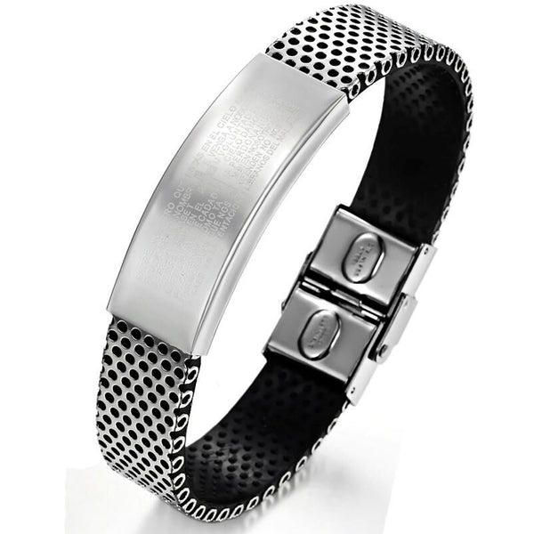 Unisex Men Women's Stainless Steel Black Rubber Bracelet 8" G10