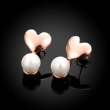 Rose Gold Plated Earrings Drop Dangle Synthetic Pearl Push Back 0.32" L167